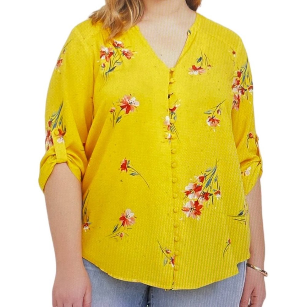 Torrid Harper Yellow Challis Button Front Blouse Size 0 Lightweight